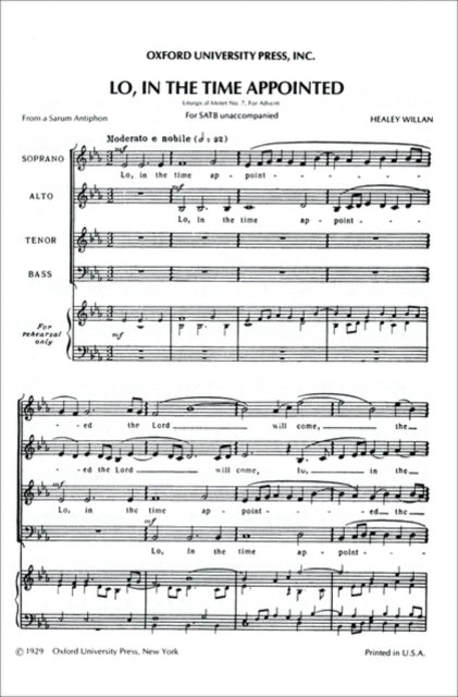 Book cover of: Lo, in the time appointed. By: Healey Willan