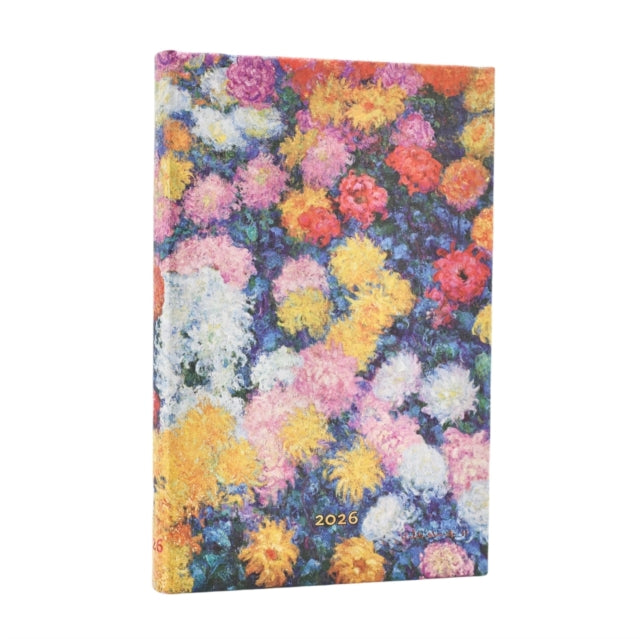 Book cover of: 2026 Monet's Chrysanthemums Mini 12-month Verso Hardcover Flexi Dayplanner 2026 (Elastic Band Closure). By: Paperblanks