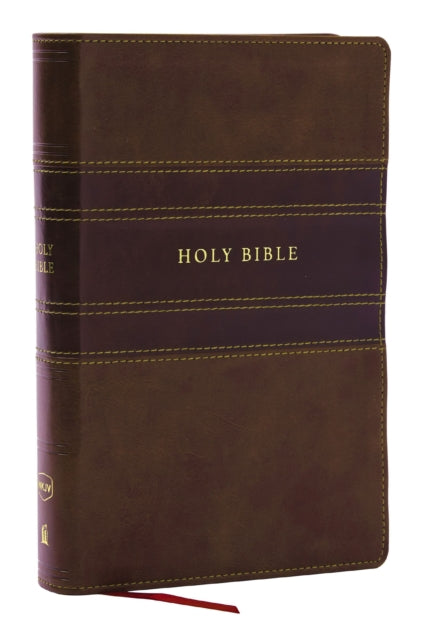 Book cover of: NKJV Personal Size Large Print Bible with 43,000 Cross References, Brown Leathersoft, Red Letter, Comfort Print (Thumb Indexed). By: Zondervan