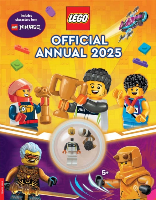 Book cover of: LEGO® Books: Official Annual 2025 (with racing driver minifigure and trophy). By: LEGO®