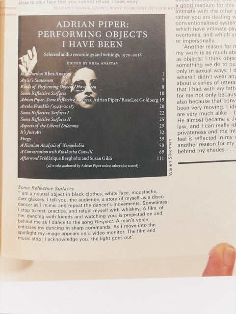 Book cover of: Adrian Piper: Performing Objects I Have Been, 1972-2018