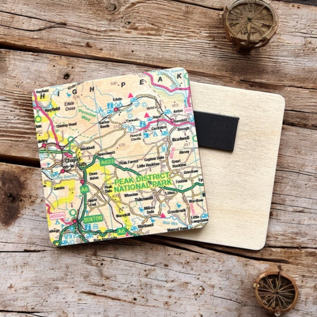 Book cover of: OS Map Wooden Square Magnet - Peak District National Park