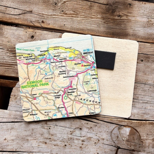 Book cover of: OS Map Wooden Square Magnet - Exmoor National Park