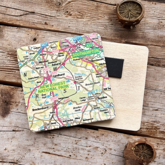 Book cover of: OS Map Wooden Square Magnet - New Forest National Park