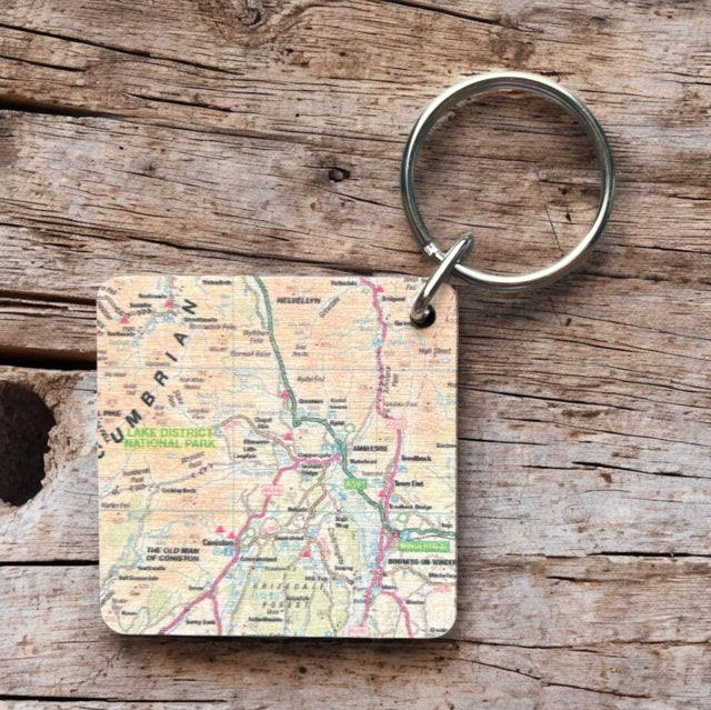 Book cover of: OS Map Wooden Square Key-ring - Lake District National Park