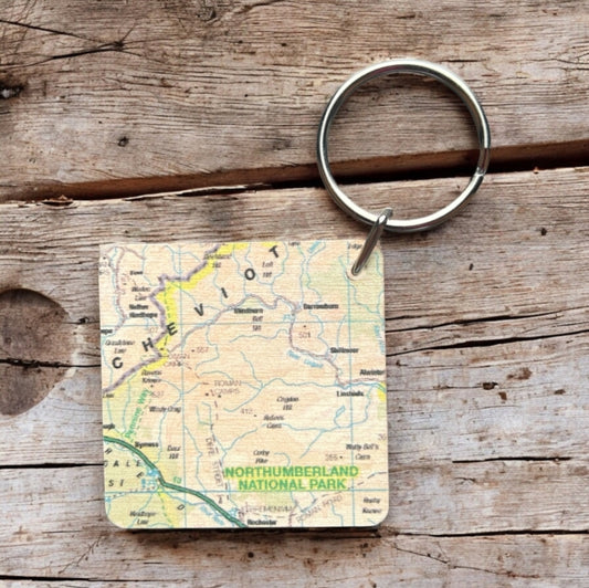 Book cover of: OS Map Wooden Square Key-ring - Northumberland National Park