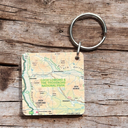 Book cover of: OS Map Wooden Square Key-ring - Loch Lomond and The Trossachs National Park