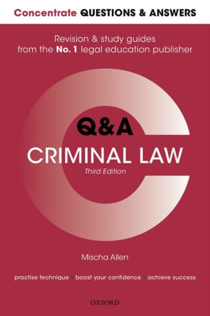 Book cover of: Concentrate Questions and Answers Criminal Law. By: Mischa Allen