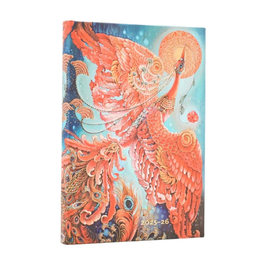 Book cover of: 2026 Firebird (Birds of Happiness) Mini 18-month Horizontal Hardcover Flexi Dayplanner 2025-2026 (Elastic Band Closure). By: Paperblanks