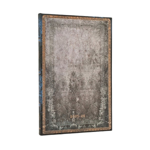 2026 Dove Grey (Old Leather Collection) Maxi 18-month Vertical Hardcover Flexi Dayplanner 2025-2026 (Elastic Band Closure)