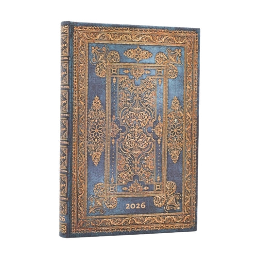 Book cover of: 2026 Blue Luxe (Luxe Design) Mini 12-month Horizontal Hardcover Flexi Dayplanner 2026 (Elastic Band Closure). By: Paperblanks