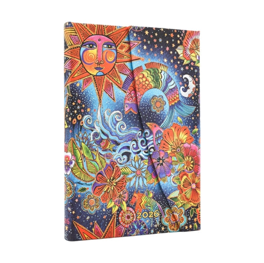 Book cover of: 2026 Celestial Magic (Whimsical Creations) Mini 12-month Horizontal Hardcover Flexi Dayplanner 2026 (Wrap Closure). By: Paperblanks