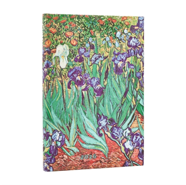 Book cover of: 2026 Van Gogh's Irises Mini 12-month Horizontal Hardcover Flexi Dayplanner 2026 (Elastic Band Closure). By: Paperblanks