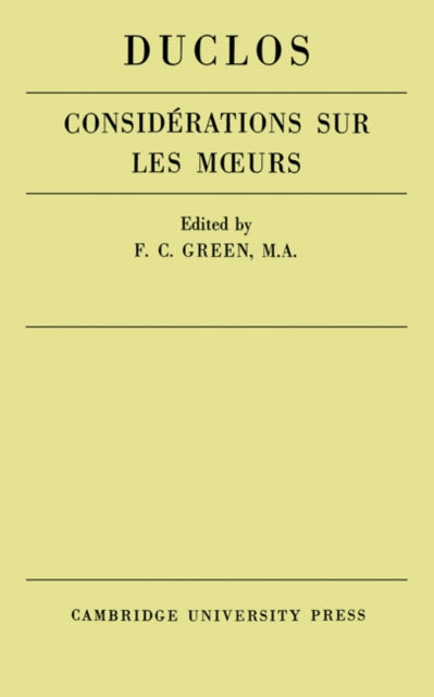 Book cover of: Considerations sur les Murs de ce Siecle. By: C. P. Duclos