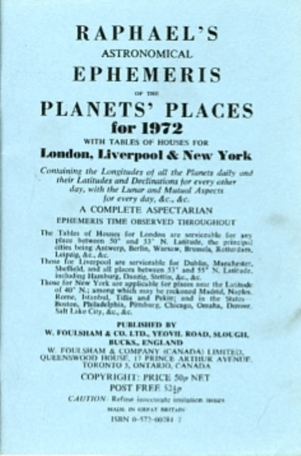Book cover of: Raphael's Astronomical Ephemeris. By: Edwin Raphael