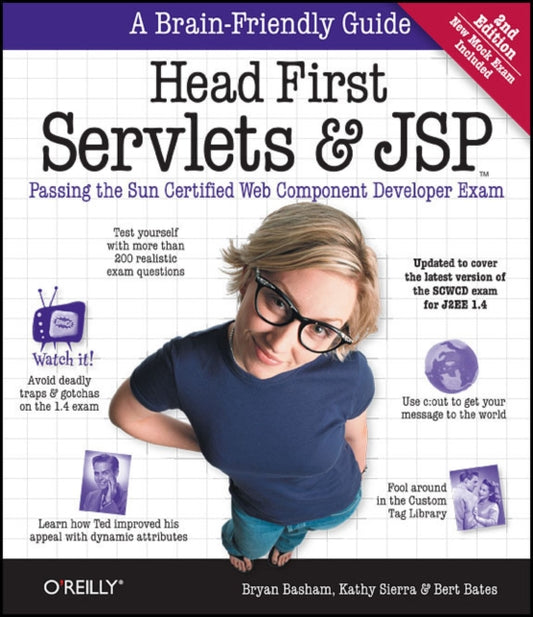 Book cover of: Head First Servlets and JSP. By: Bert Bates, Bryan Basham