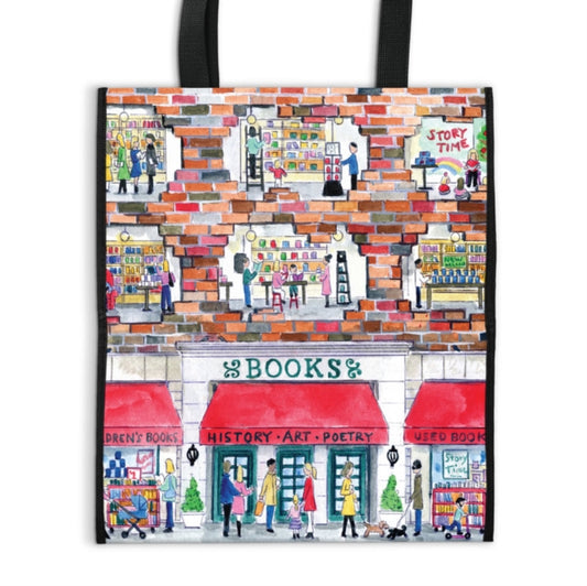 Book cover of: Michael Storrings A Day at the Bookstore Reusable Shopping Bag. By: Galison