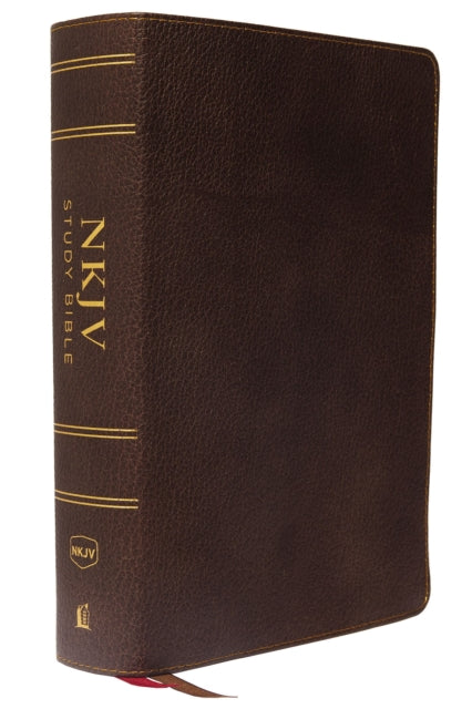 Book cover of: NKJV Study Bible, Premium Calfskin Leather, Brown, Full-Color, Thumb Indexed, Comfort Print. By: Thomas Thomas Nelson