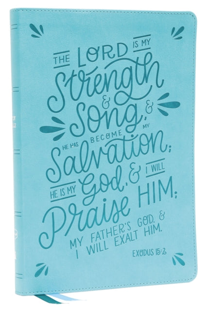 Book cover of: NKJV, Thinline Bible, Verse Art Cover Collection, Leathersoft, Teal, Red Letter, Thumb Indexed, Comfort Print. By: Zondervan Publishing Company