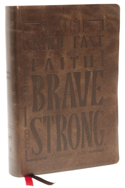 Book cover of: NKJV, Giant Print Center-Column Reference Bible, Verse Art Cover Collection, Genuine Leather, Brown, Thumb Indexed, Red Letter, Comfort Print. By: Zondervan Publishing Company