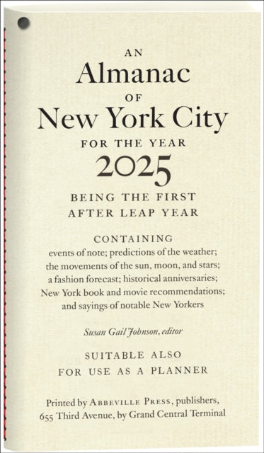 Book cover of: Almanac of New York City for the Year 2025. By: Susan Gail Johnson