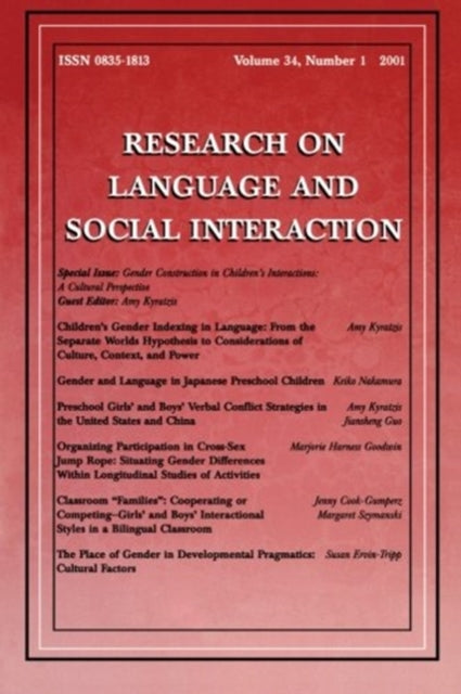 Book cover of: Gender Construction in Children's Interactions. By: Amy Kyratzis