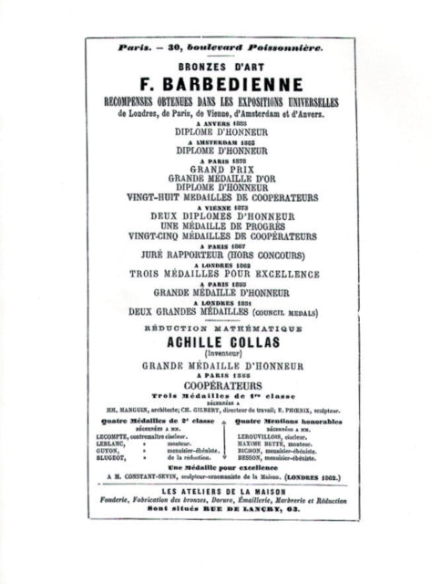 Book cover of: 1886 Catalog of the French Bronze Foundry of F. Barbedienne of Paris