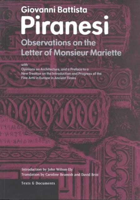 Book cover of: Observations on the Letter of Monsieur Mariette. By: Giovanni Battista Piranesi