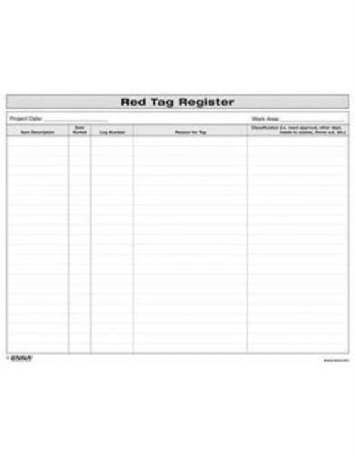 Book cover of: 5S Red Tag Register Form. By: Enna