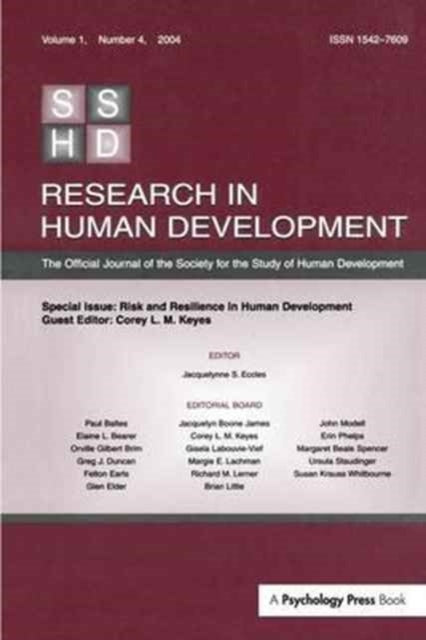 Book cover of: Risk and Resilience in Human Development. By: Corey L. M. Keyes