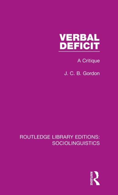 Book cover of: Verbal Deficit. By: J.C.B. Gordon