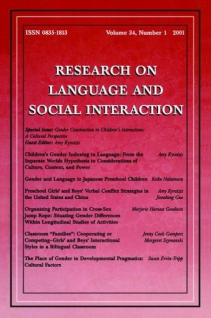 Book cover of: Gender Construction in Children's Interactions. By: Amy Kyratzis