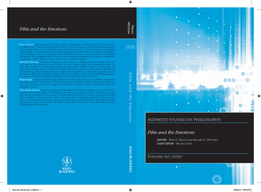 Book cover of: Film and the Emotions, Volume XXXIV. By: Peter A. French