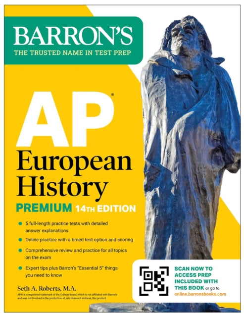 Book cover of: AP European History Premium, Fourteenth Edition: Prep Book with 5 Practice Tests + Comprehensive Review + Online Practice (2026). By: Barron's Educational Barron's Educational Series