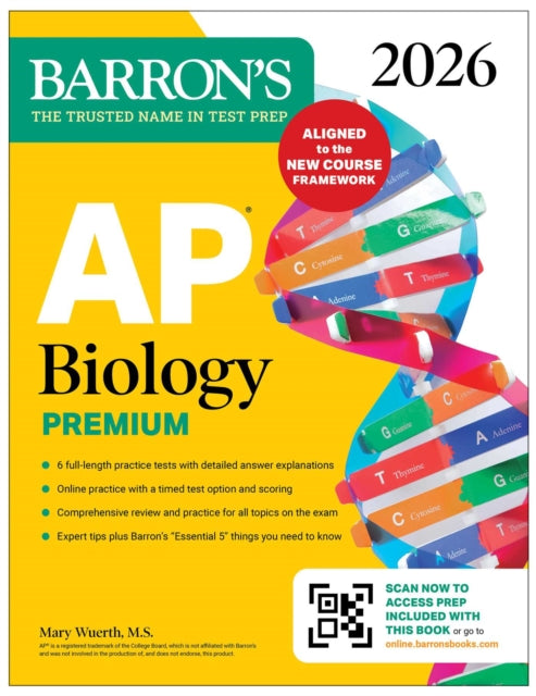 Book cover of: AP Biology Premium, 2026: Prep Book with 6 Practice Tests + Comprehensive Review + Online Practice. By: Barron's Educational Barron's Educational Series