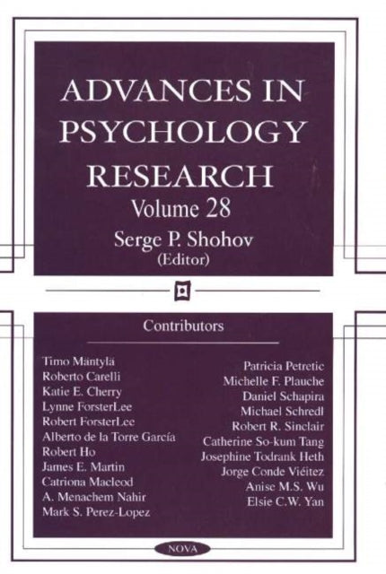 Book cover of: Advances in Psychology Research. By: Serge P. Shohov