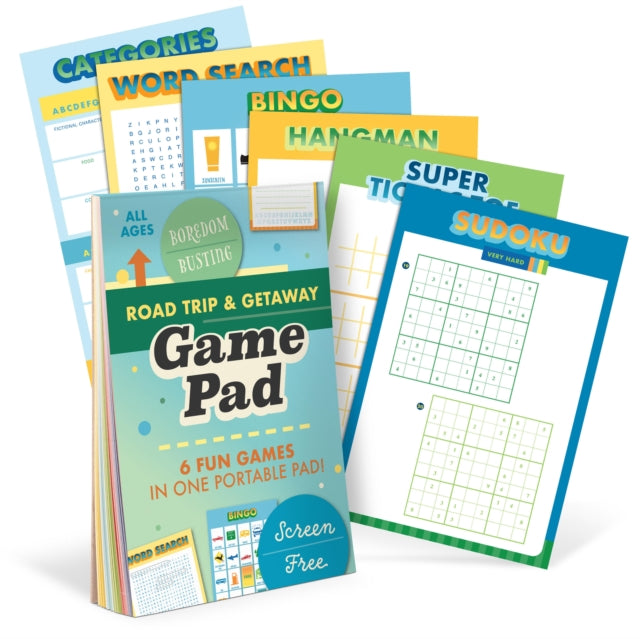 Book cover of: Roadtrip & Getaway On-The-Go Game Pad, Travel Car Activities Book for Kids. By: Knock Knock Knock