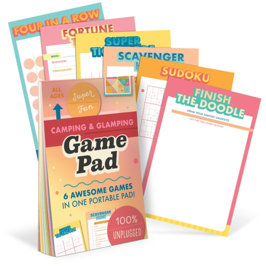 Book cover of: Camping & Glamping On-The-Go Game Pad, Glamping & Outdoor Activity Book for Kids. By: Knock Knock Knock