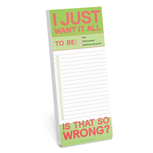 Book cover of: Knock Knock I Just Want It All Make-a-List Pad. By: Knock Knock Knock