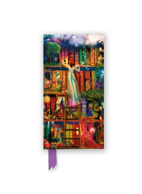 Book cover of: Aimee Stewart: Treasure Hunt Bookshelves (Foiled Slimline Journal). By: Flame Tree Studio