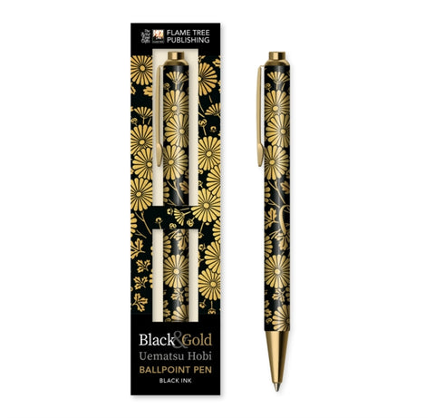 Uematsu Hobi: Black & Gold Chrysanthemums Boxed Decorative Ballpoint Pen