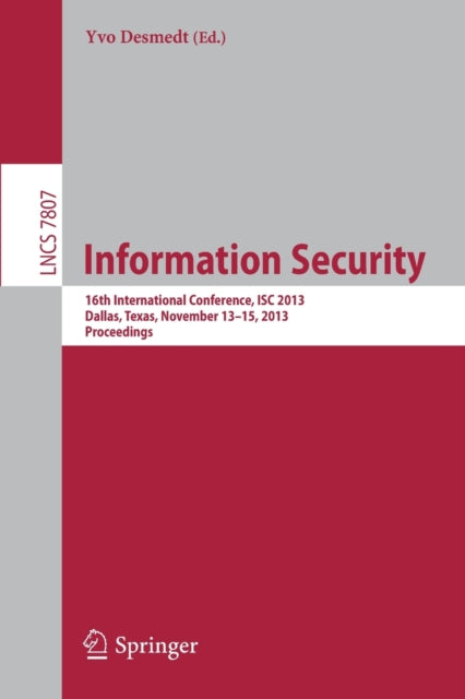 Book cover of: Information Security. By: Yvo Desmedt
