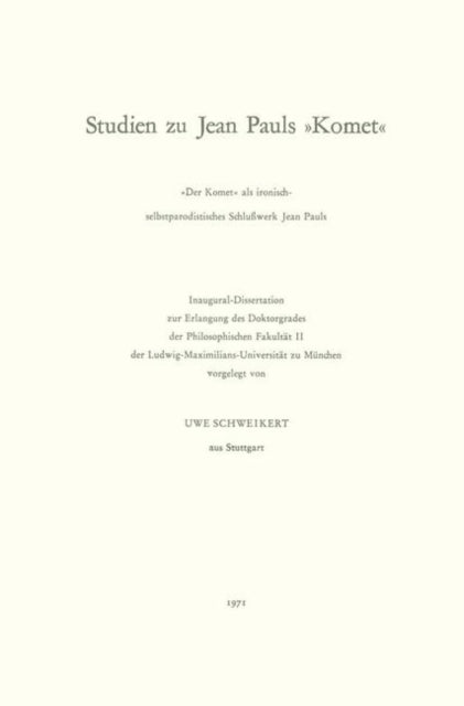Book cover of: Studien zu Jean Pauls "Komet". By: Uwe Schweikert