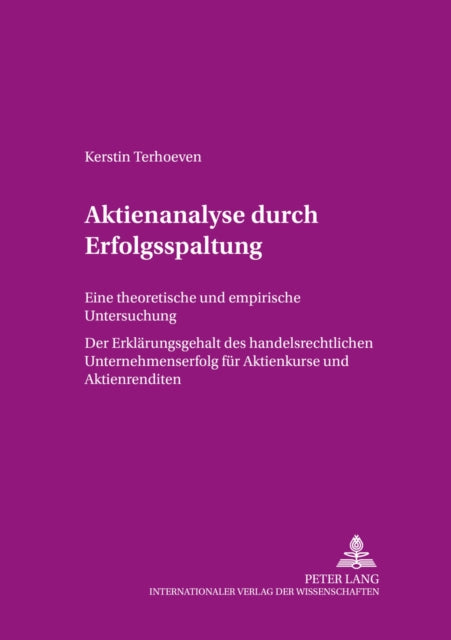 Book cover of: Aktienanalyse durch Erfolgsspaltung. By: Kerstin Terhoeven