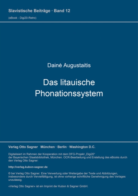 Book cover of: Das litauische Phonationssystem. By: Daine Augustaitis