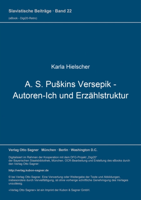 Book cover of: A. S. Puskins Versepik - Autoren-Ich und Erzaehlstruktur. By: Karla Hielscher