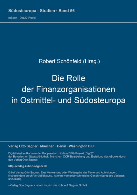 Book cover of: Die Rolle der Finanzorganisationen in Ostmittel- und Suedosteuropa