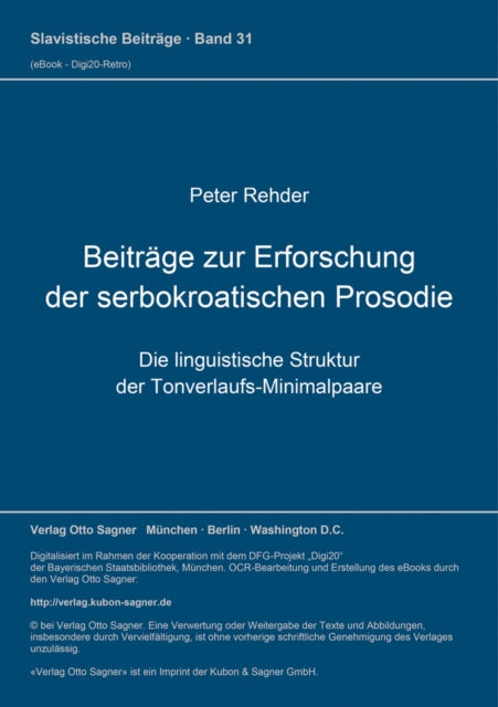 Book cover of: Beitraege zur Erforschung der serbokroatischen Prosodie. By: Peter Rehder