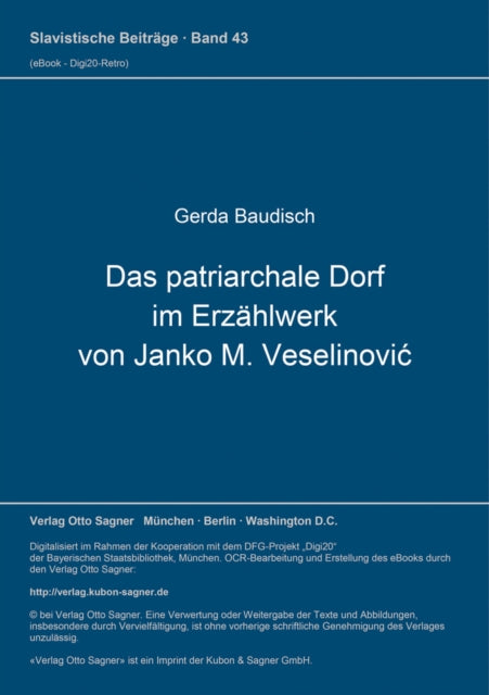 Book cover of: Das patriarchale Dorf im Erzaehlwerk von Janko M. Veselinovic. By: Gerda Baudisch
