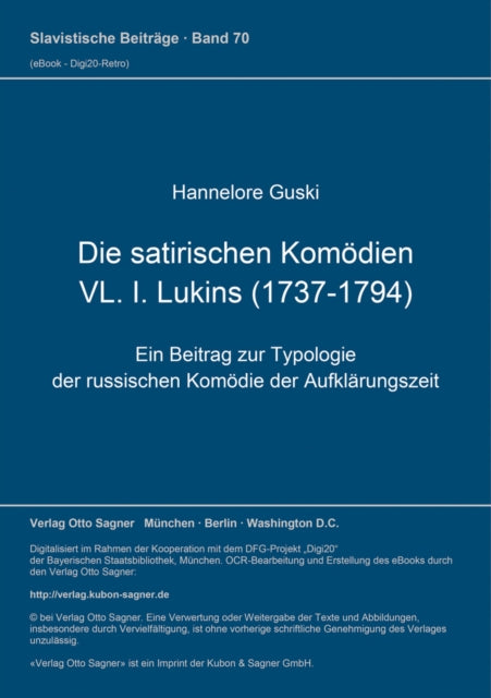 Book cover of: Die satirischen Komoedien VL. I. Lukins (1737-1794). By: Hannelore Guski